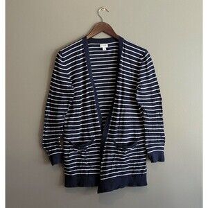 J.Crew Size Small Striped Cotton Cardigan Sweater Womens Lightweight Blue White